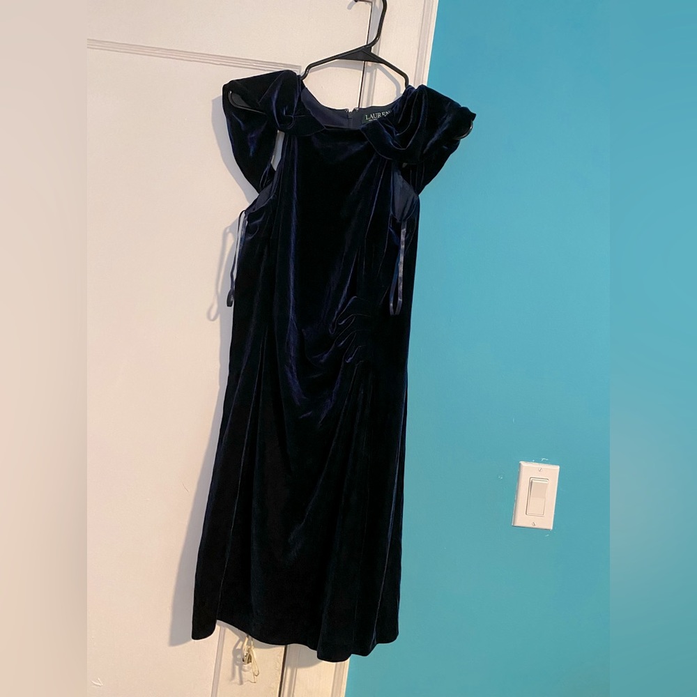 LAUREN dress short sleeve for women size 12/P  color blue like new - Picture 8 of 9